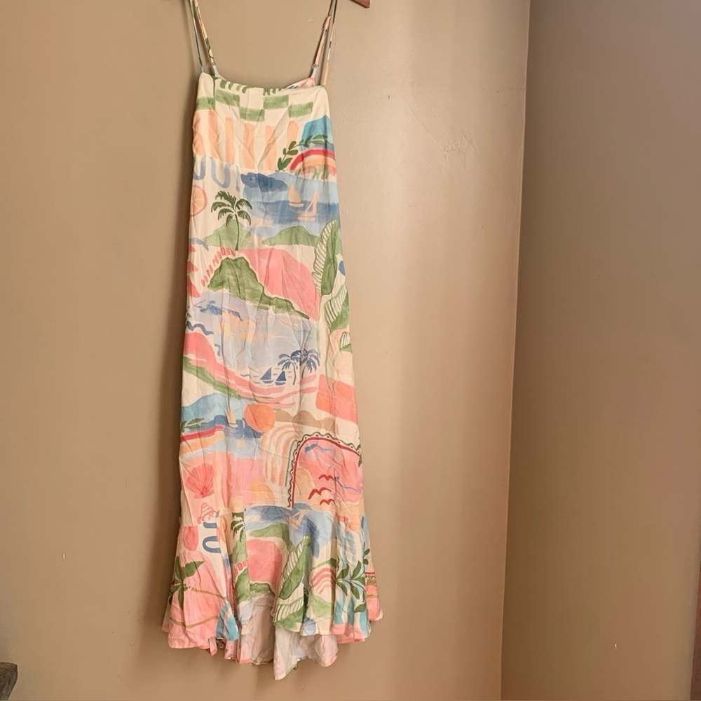 Paper Heart Womens Summer  Maxi Dress Size L Palm Trees Floral Tie Back NWT